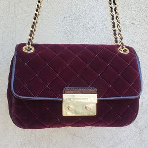 MICHAEL Michael Kors Sloan Large Velvet Chain Shoulder Bag Burgundy